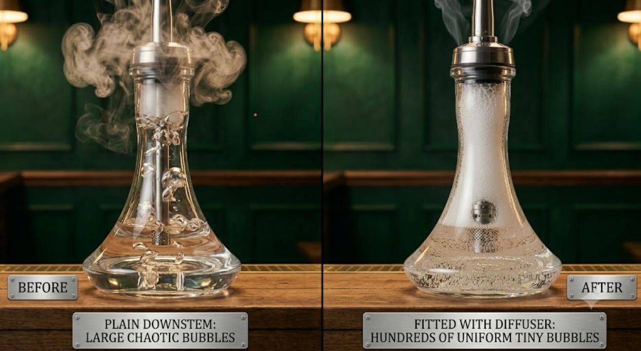 Adjustable diffuser at different opening levels showing variable bubble effects