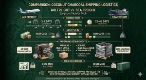 Air freight versus ocean freight for charcoal showing cost, timing, and packaging differences