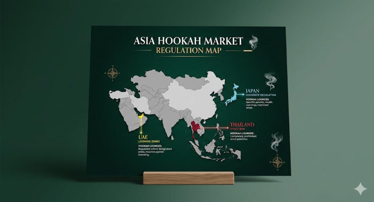 Asia hookah market regulation comparison infographic for key countries