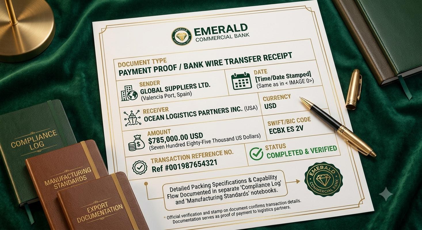Bank wire transfer receipt showing payment confirmation format