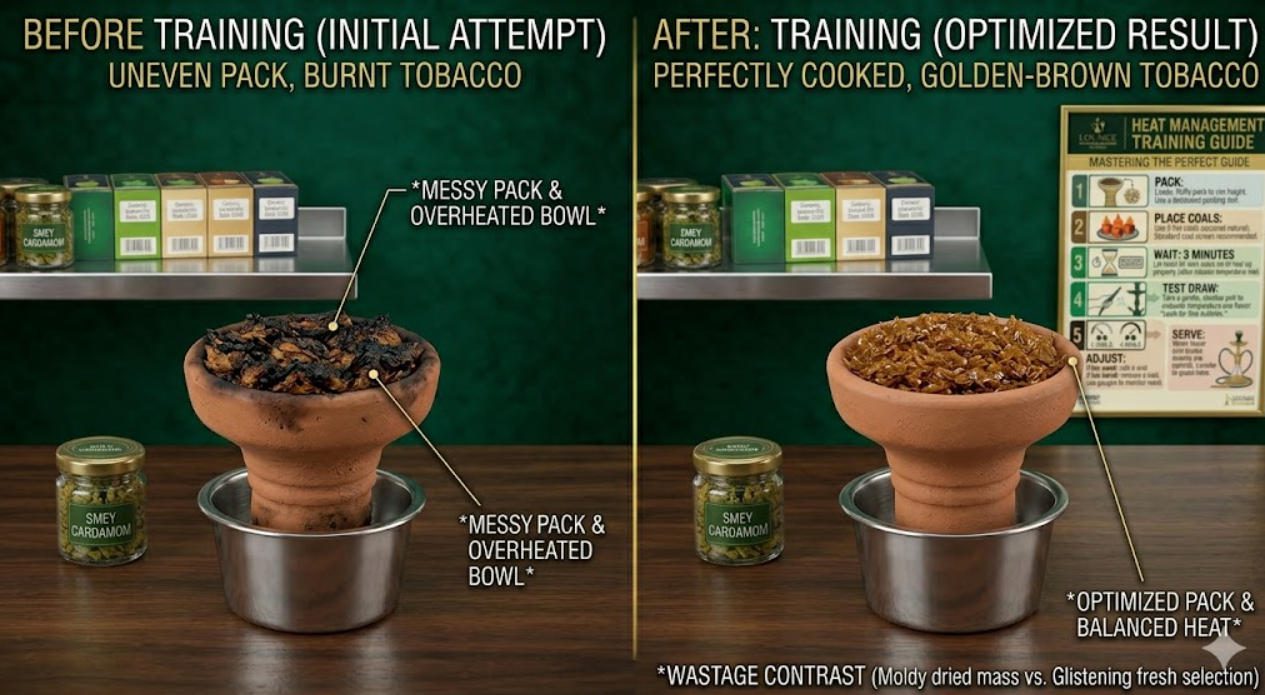 Before and after training consistency comparison showing improved bowl quality