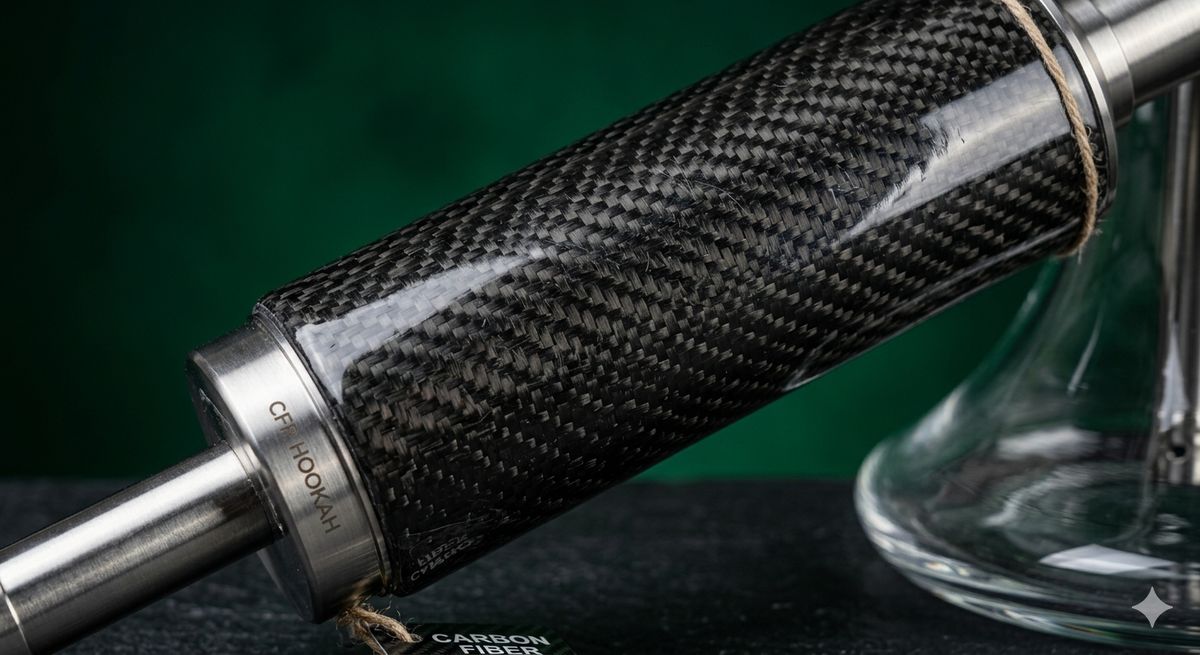Carbon fiber hookah sleeve showing woven texture and resin gloss finish