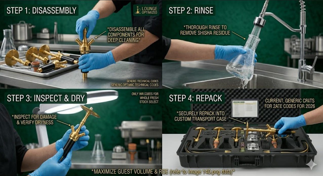 Post-event hookah catering cleaning and inventory check process