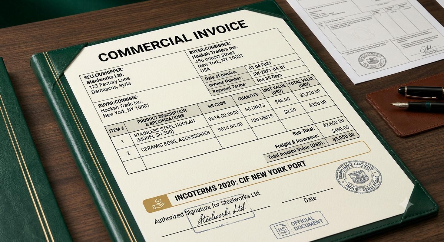 Commercial invoice correct format showing all required fields for Chinese export