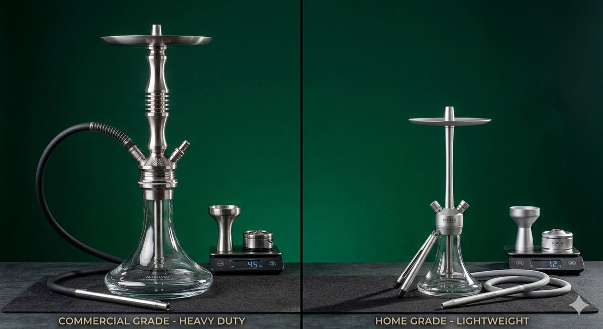 Commercial grade versus home grade hookah comparison showing structural strength differences