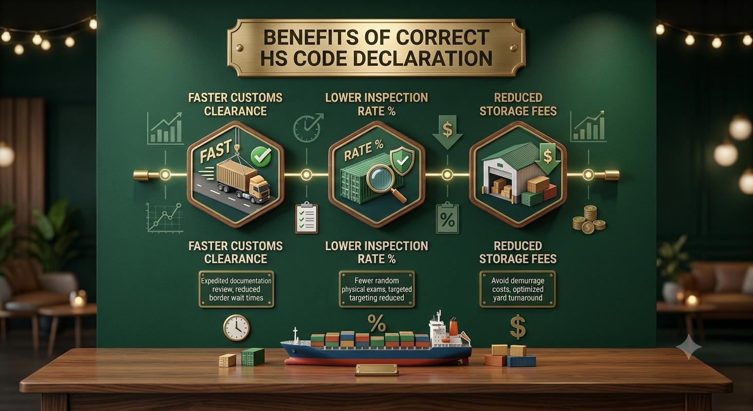 Correct HS code benefits showing fast clearance and low inspection rate advantages