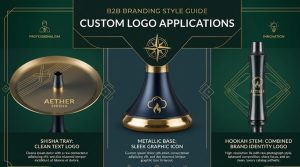 Custom logo styles on different hookah positions: text, graphic, and combined logos