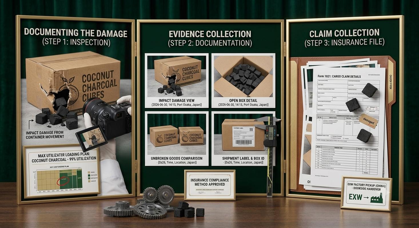 Damaged goods photo evidence collection during unboxing for insurance claim
