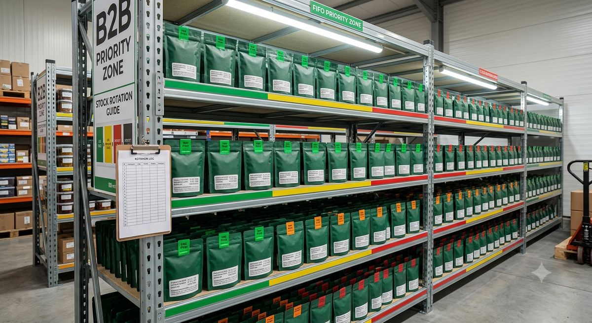 FIFO tobacco inventory management showing earliest expiration placed at front