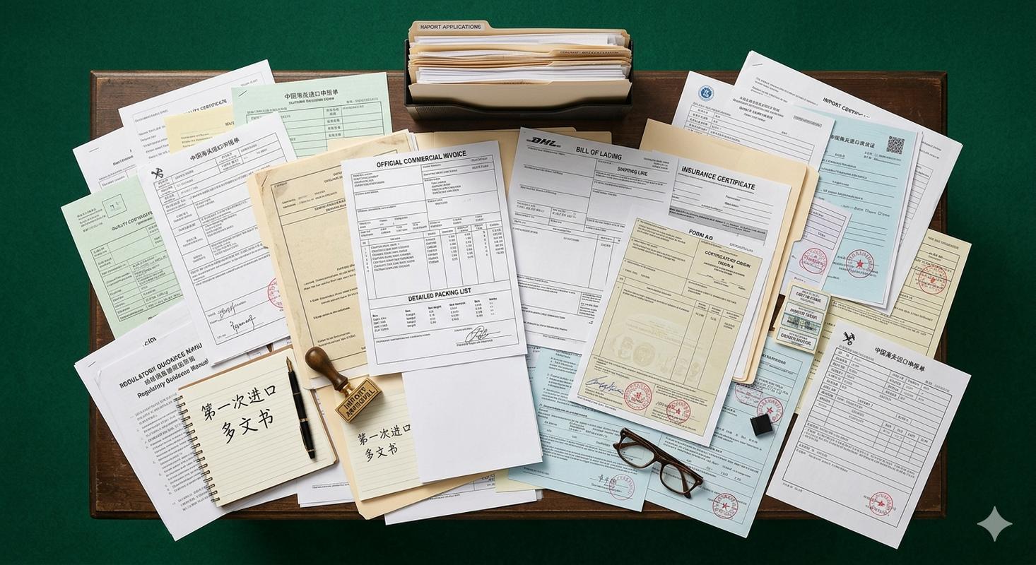 First import from China documentation checklist with over 10 document types displayed