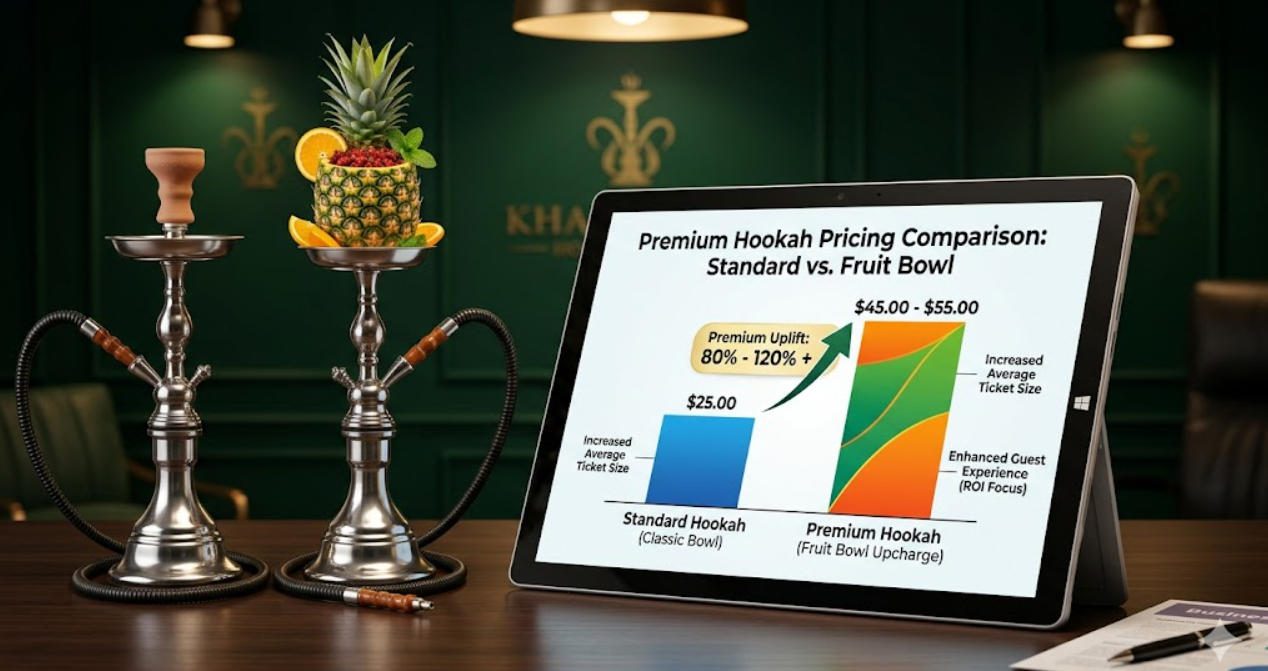 Fruit bowl premium pricing comparison chart showing price uplift from standard hookah