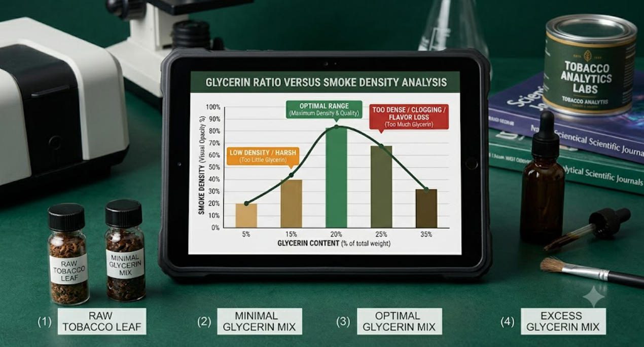 Glycerin ratio versus smoke density chart showing optimal versus excessive amounts