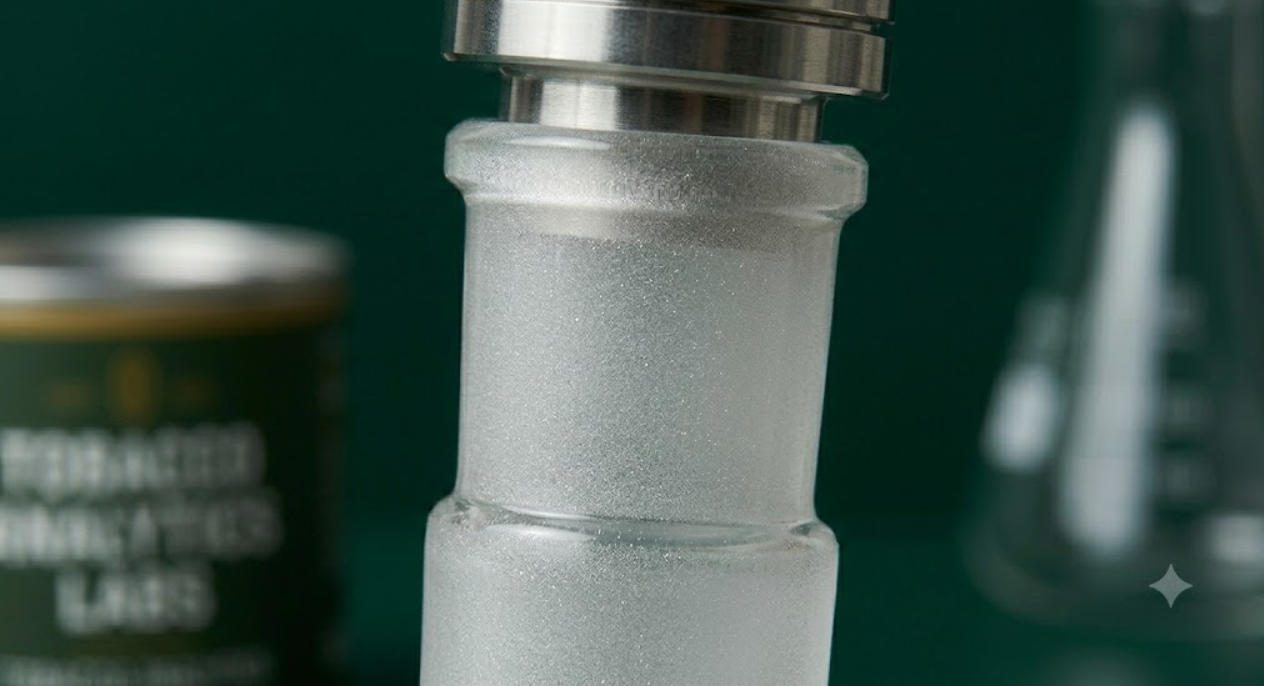 Ground joint frosted glass precision surface showing tight fit seal