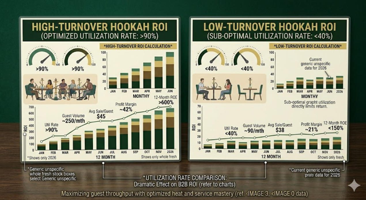 High turnover versus low turnover hookah ROI comparison chart