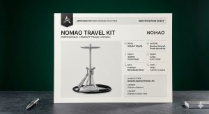 Hookah specification sheet template cover showing title, supplier info, and product image
