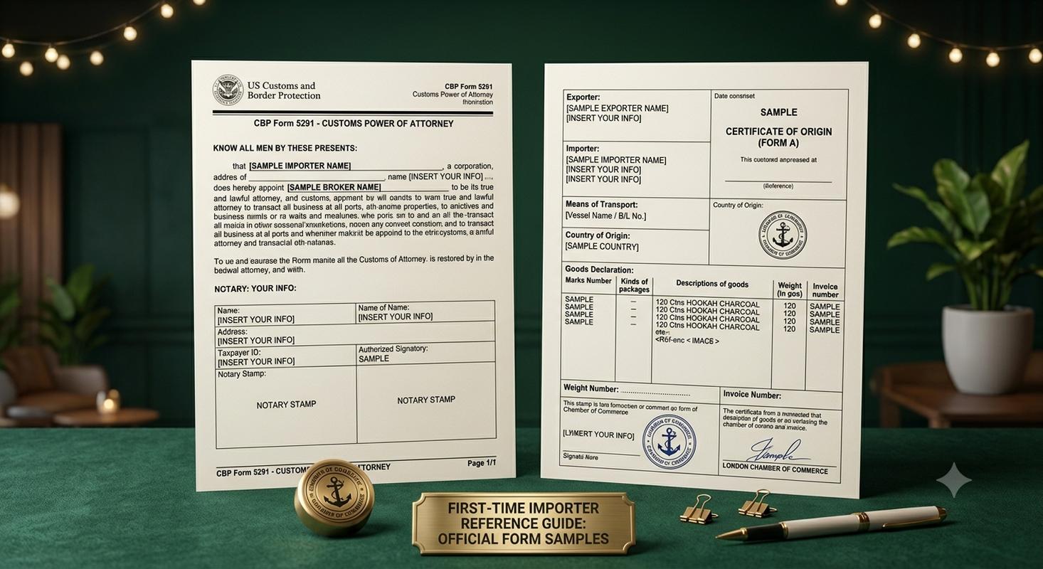 Import customs declaration forms and certificate of origin sample documents
