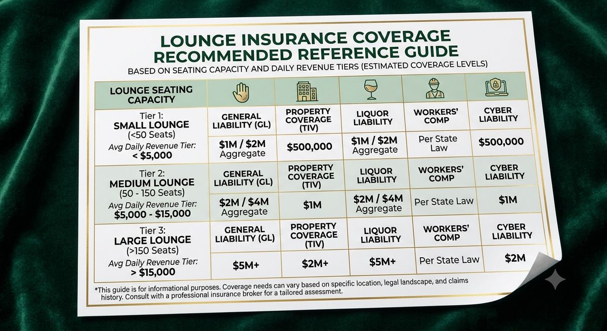 Insurance types comparison infographic showing liability, property, workers comp, and business interruption