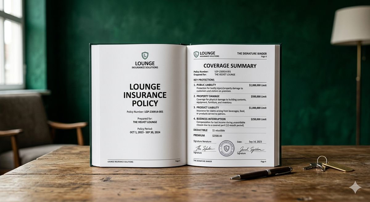 Shisha lounge insurance policy document showing coverage summary and limits