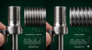 Metric versus custom hookah thread comparison showing pitch and profile differences