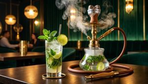 Mojito cocktail paired with hookah on same table showing complementary combination
