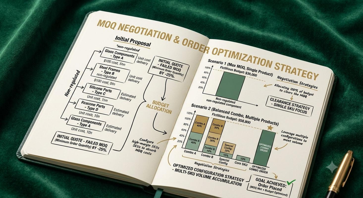 MOQ negotiation diagram showing how to negotiate different configurations within budget