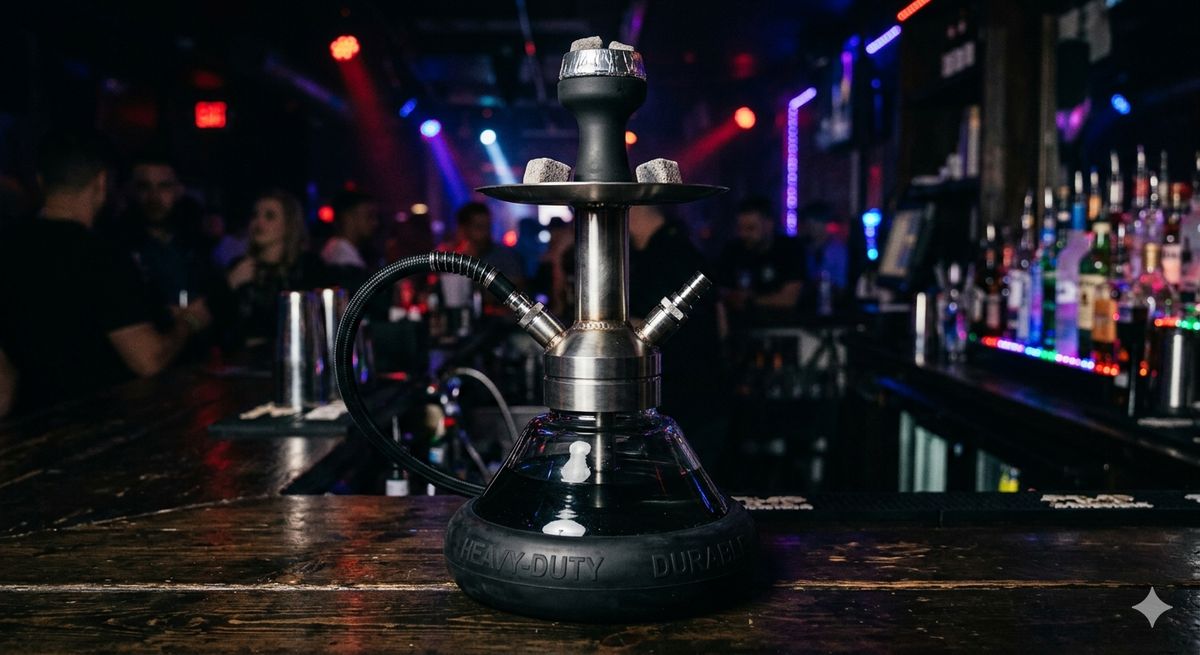 Nightclub heavy duty hookah with reinforced structure and tip-resistant design