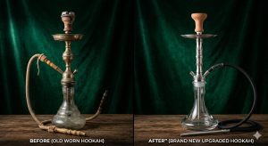 Old worn hookah versus new replacement showing visible deterioration difference