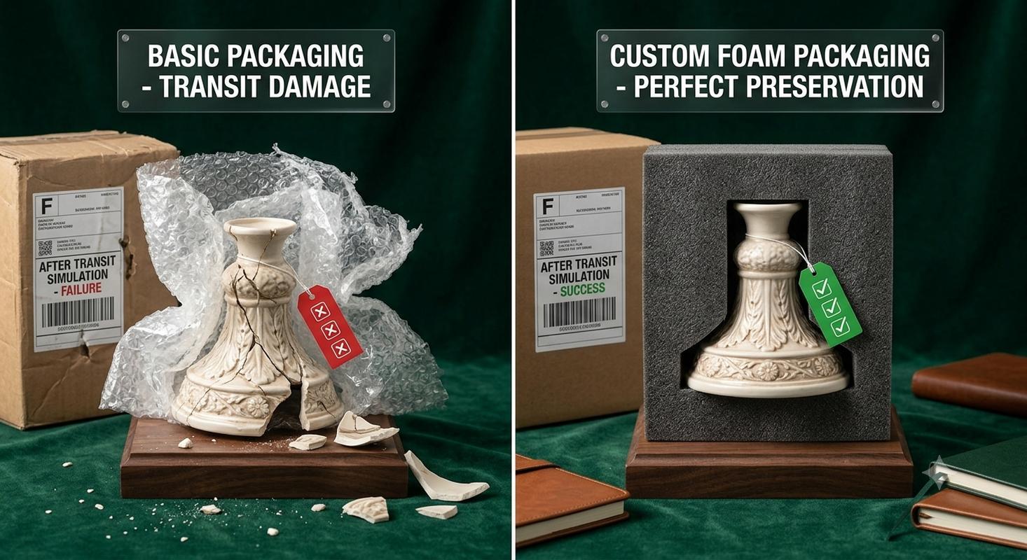 Standard foam versus custom-cut professional packaging comparison for glass protection
