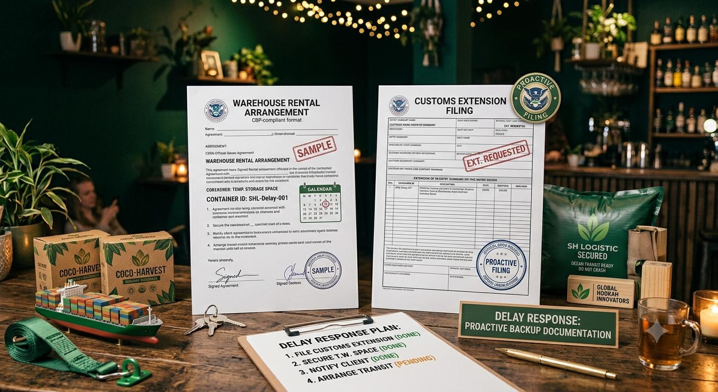 Shipping delay contingency showing warehousing and customs extension arrangements