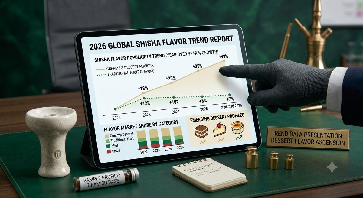 Shisha flavor trends 2026 data chart showing rising popularity of dessert and creamy flavors