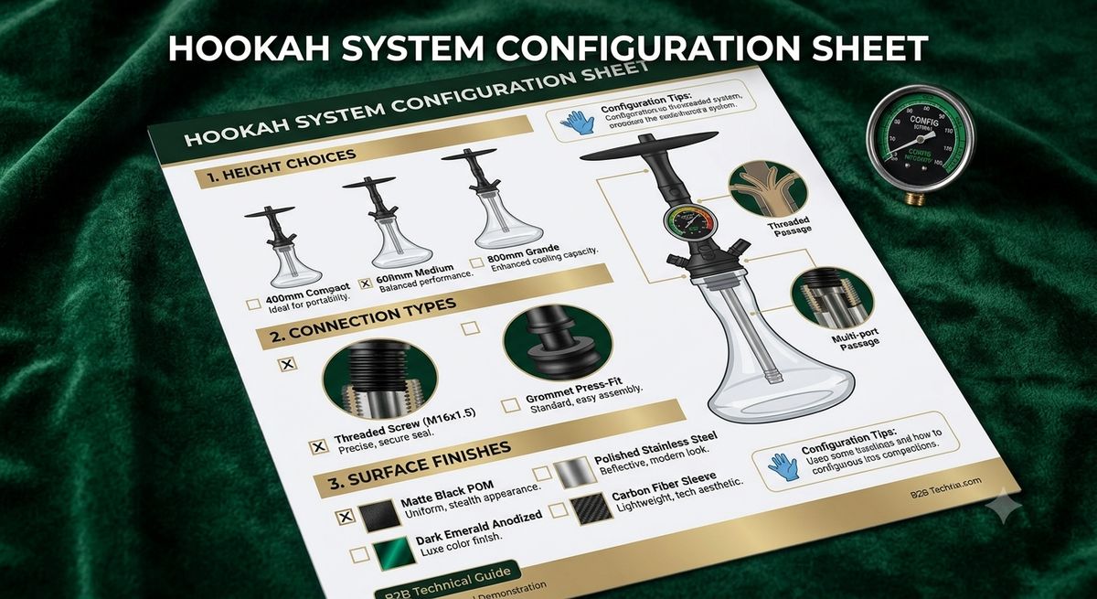 Configuration options on spec sheet showing height, connection type, and finish choices
