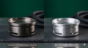 Stainless steel versus aluminum HMD showing color, weight, and finish differences
