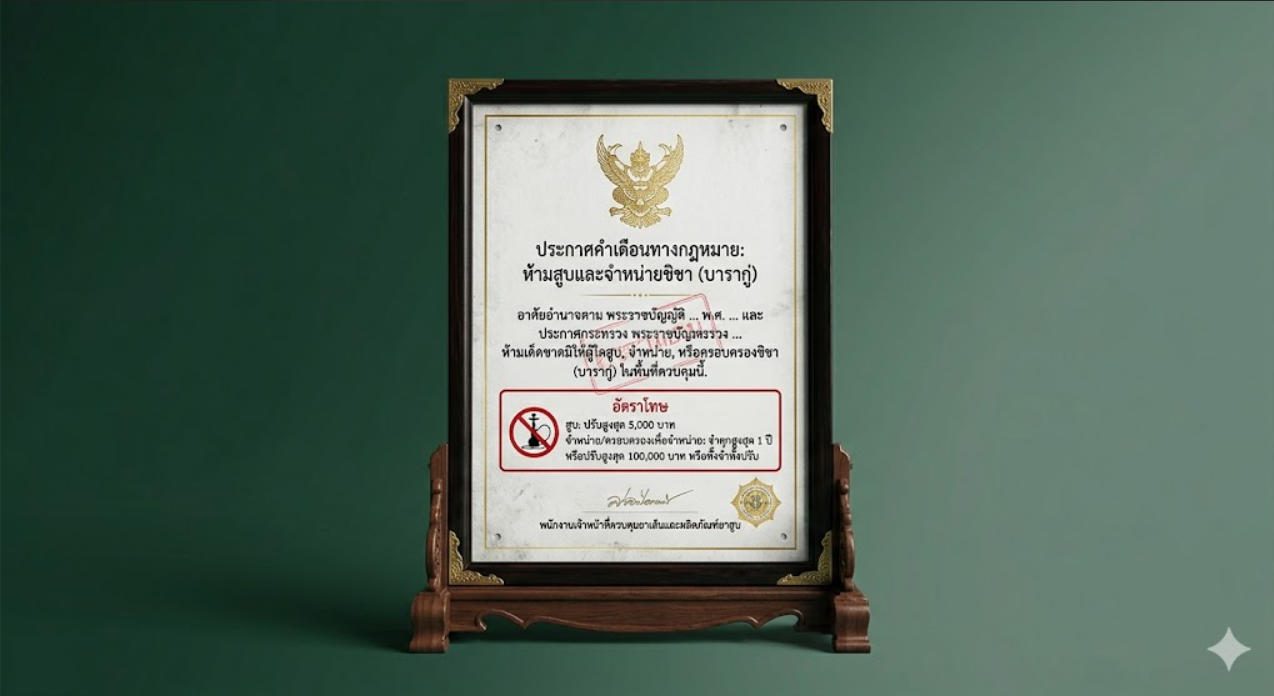 Thailand hookah ban enforcement notice showing fine and legal warning
