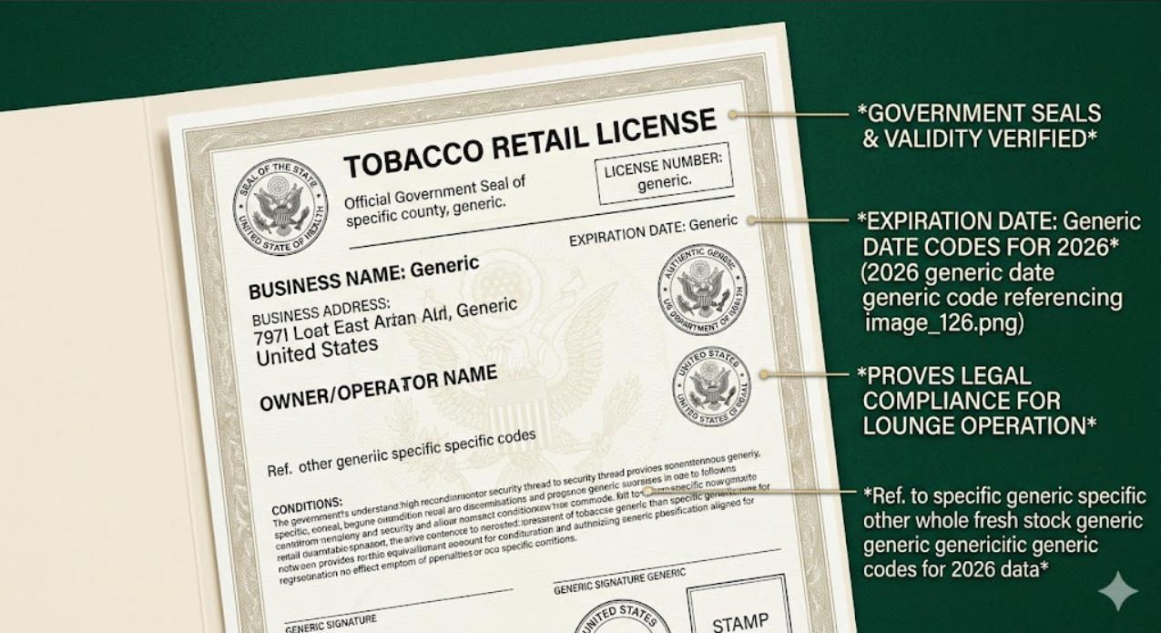 US shisha lounge tobacco license certificate displayed on wall