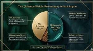 Diagrama TWI del porcentaje en peso del tabaco para la importación, en el que se muestra la distribución del peso neto del tabaco frente al de la melaza