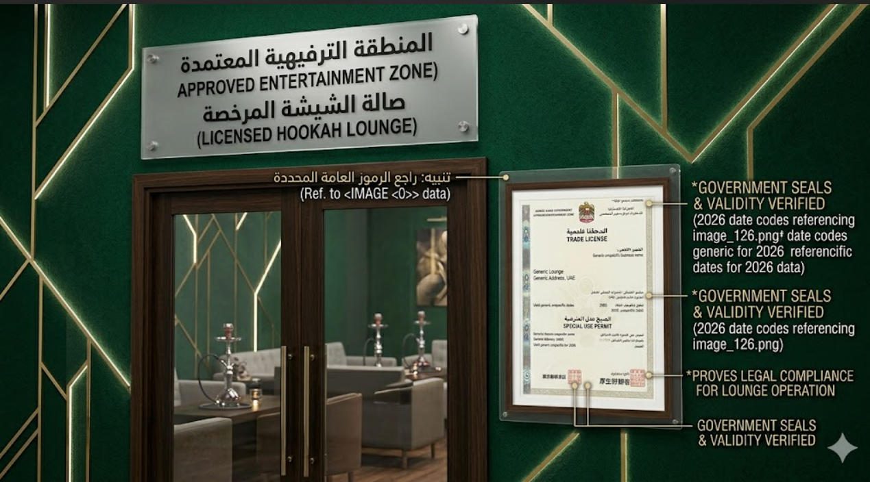 UAE hookah lounge operating in government-licensed district showing compliance