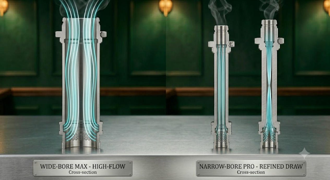 Wide versus narrow downstem internal diameter and airflow channel comparison