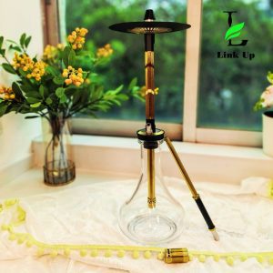 Alpha Oro premium hookah featuring luxurious gold stainless steel construction and sleek modern design for upscale hookah lounges