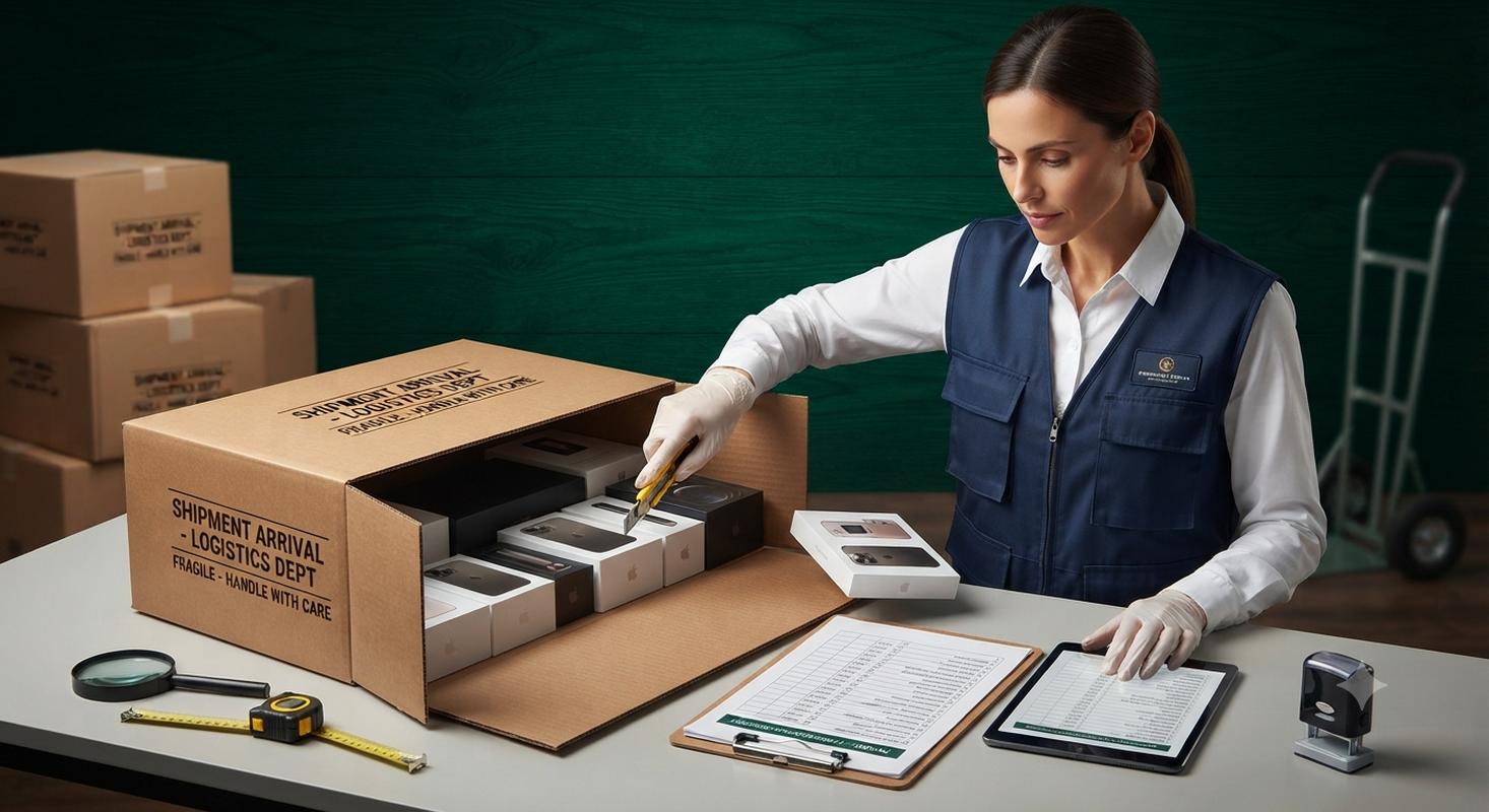 Arrival unboxing inspection with buyer confirming order completeness