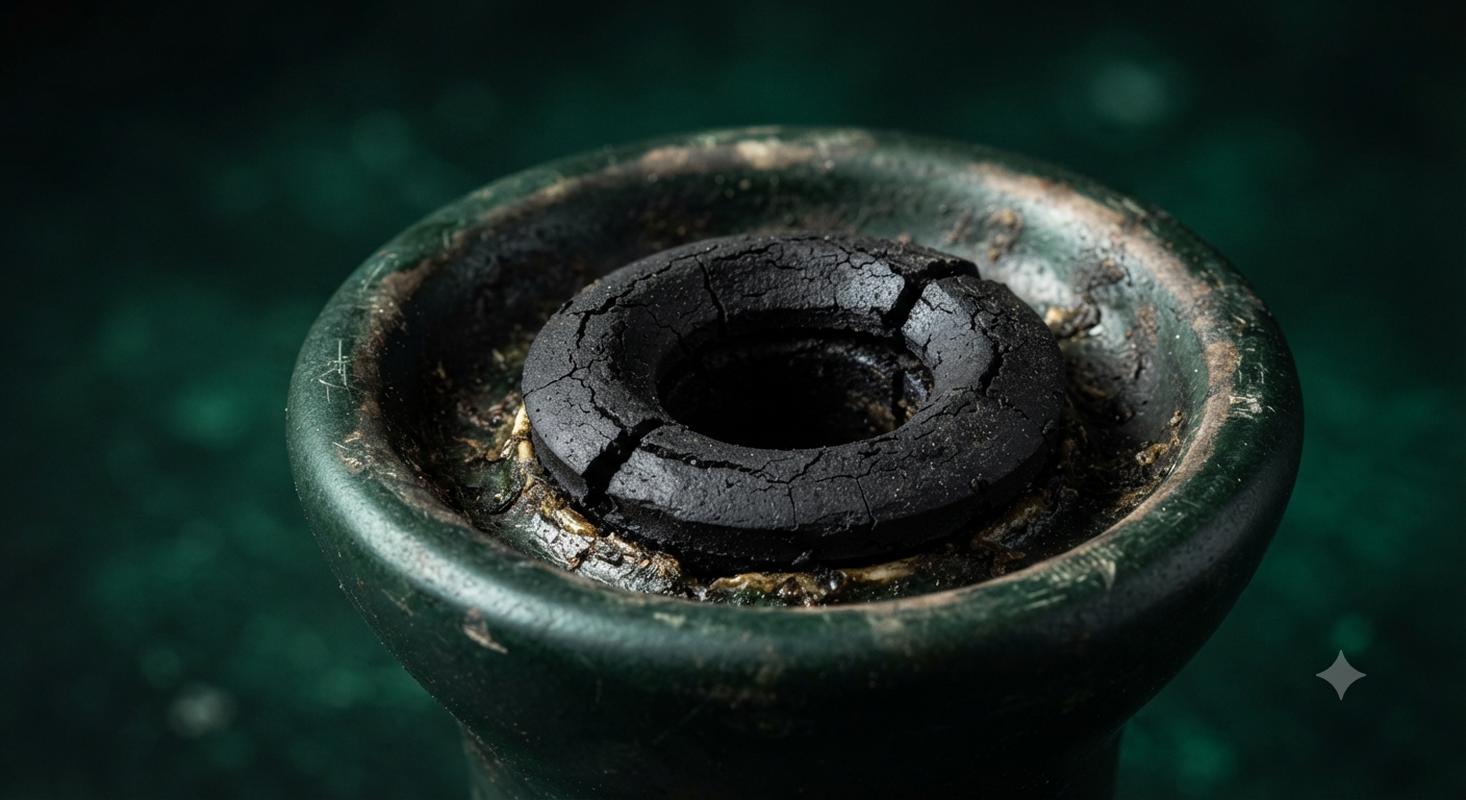 Worn bowl grommet causing air leak showing visible gap between grommet and bowl port