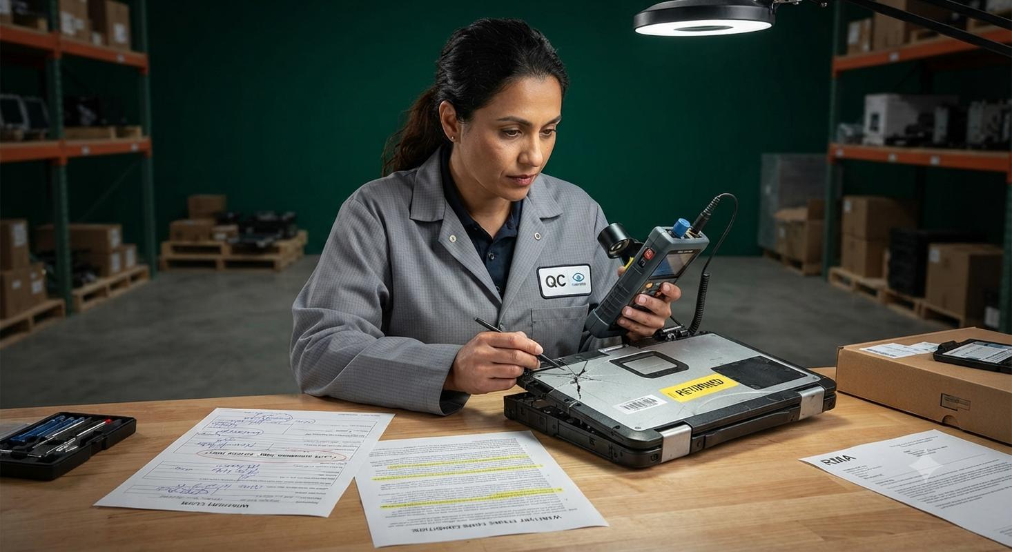 Returned product quality inspection by QC staff for warranty assessment