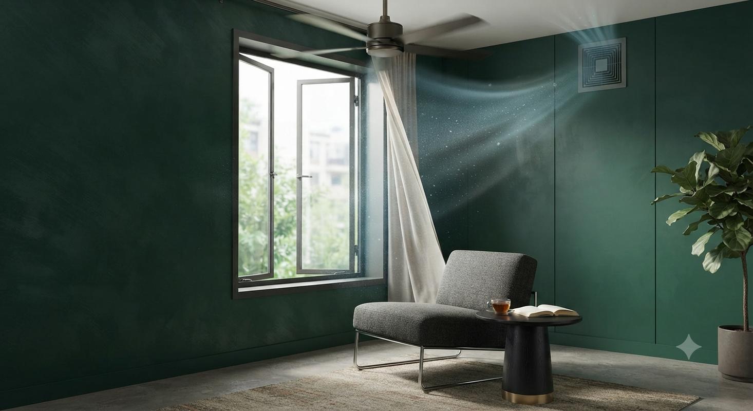 Well-ventilated hookah lounge with large windows and exhaust fans for air circulation