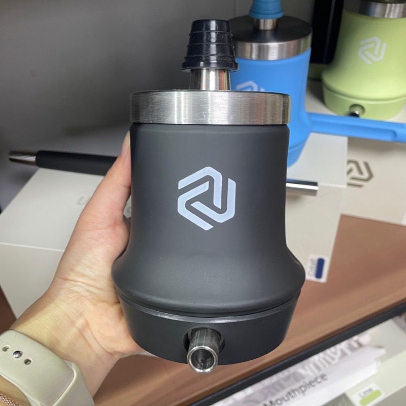 Detailed view of the CNC machined stem and custom handle design of Amotion Roam Travel Size Hookah.