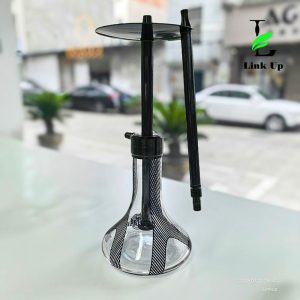 Detailed view of the CNC machined stem and custom handle design of Mr Eds E24 Big Boss Carbon Fiber Hookah.