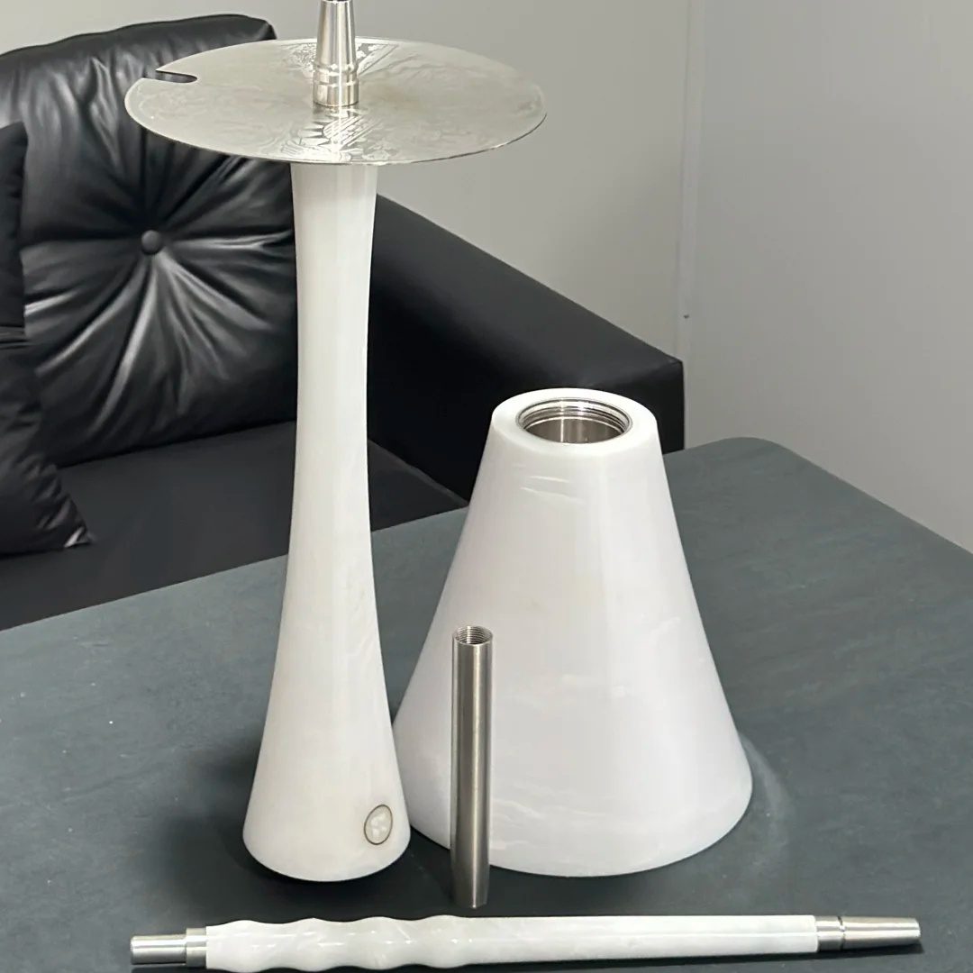 Detailed view of the CNC machined stem and custom handle design of Roden Wooden Shisha.